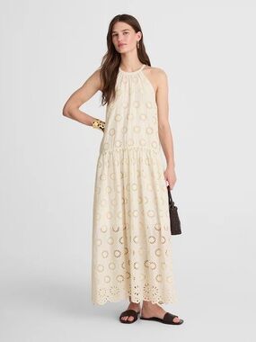 Madewell Sleeveless Cream Eyelet Halter Maxi Dress